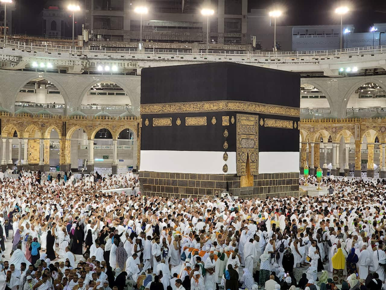 Muslim worshippers circumambulate the Kaaba