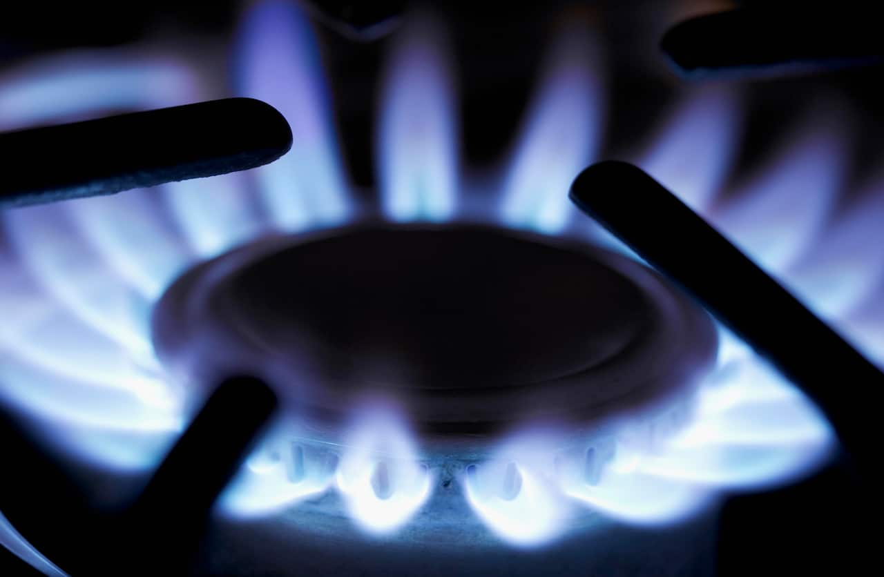 Closeup of a gas-burning range.