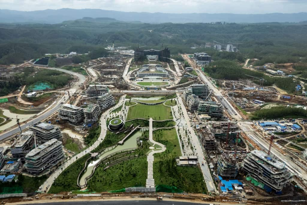 An aerial view of a city under construction