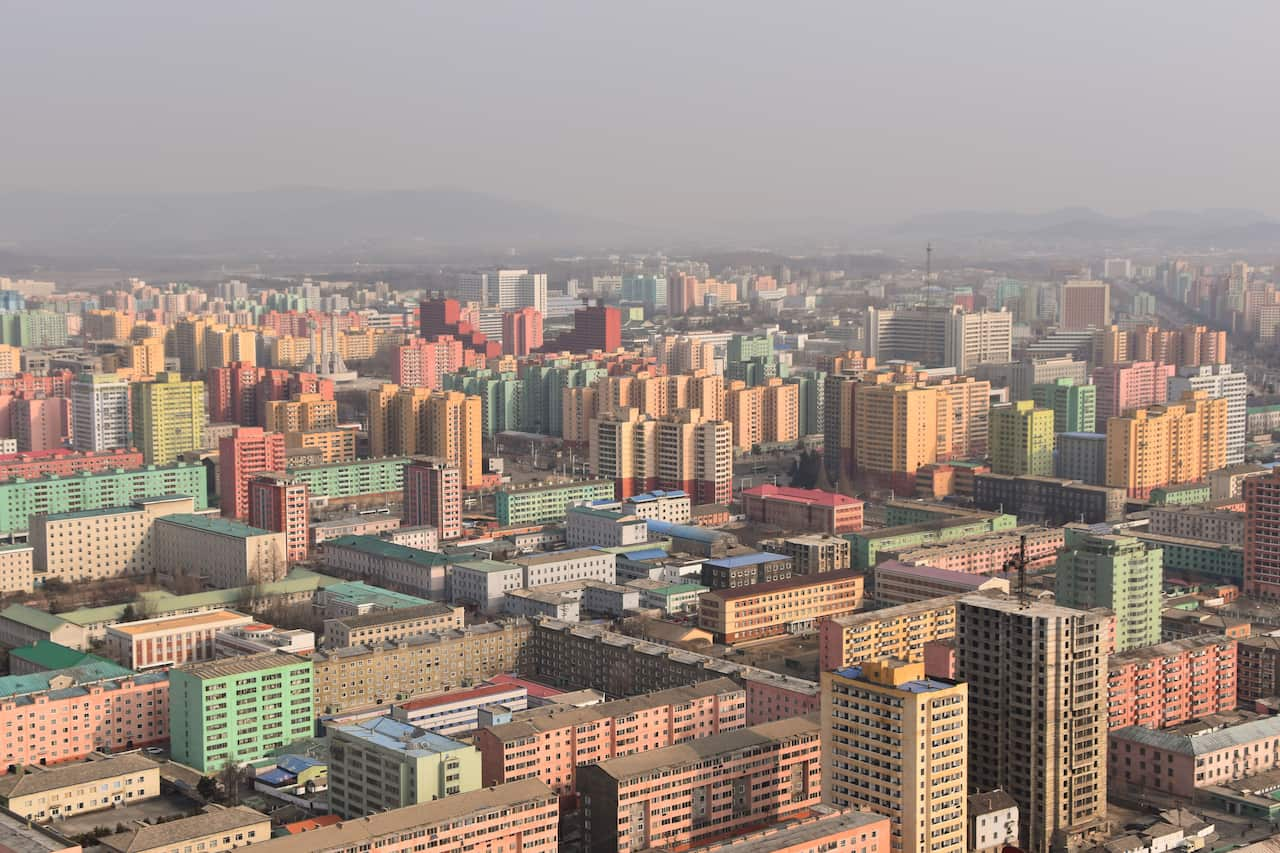 Colourful buildings in Pyongyang, North Korea.