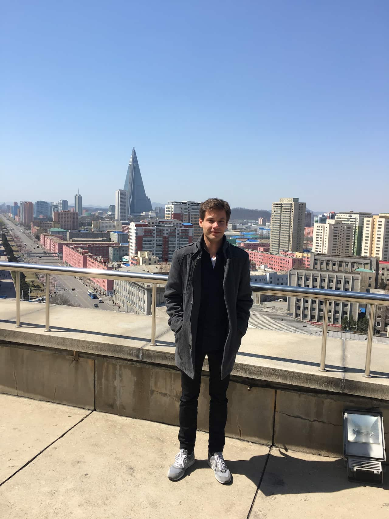 A man stands at a lookout in Pyongyang.