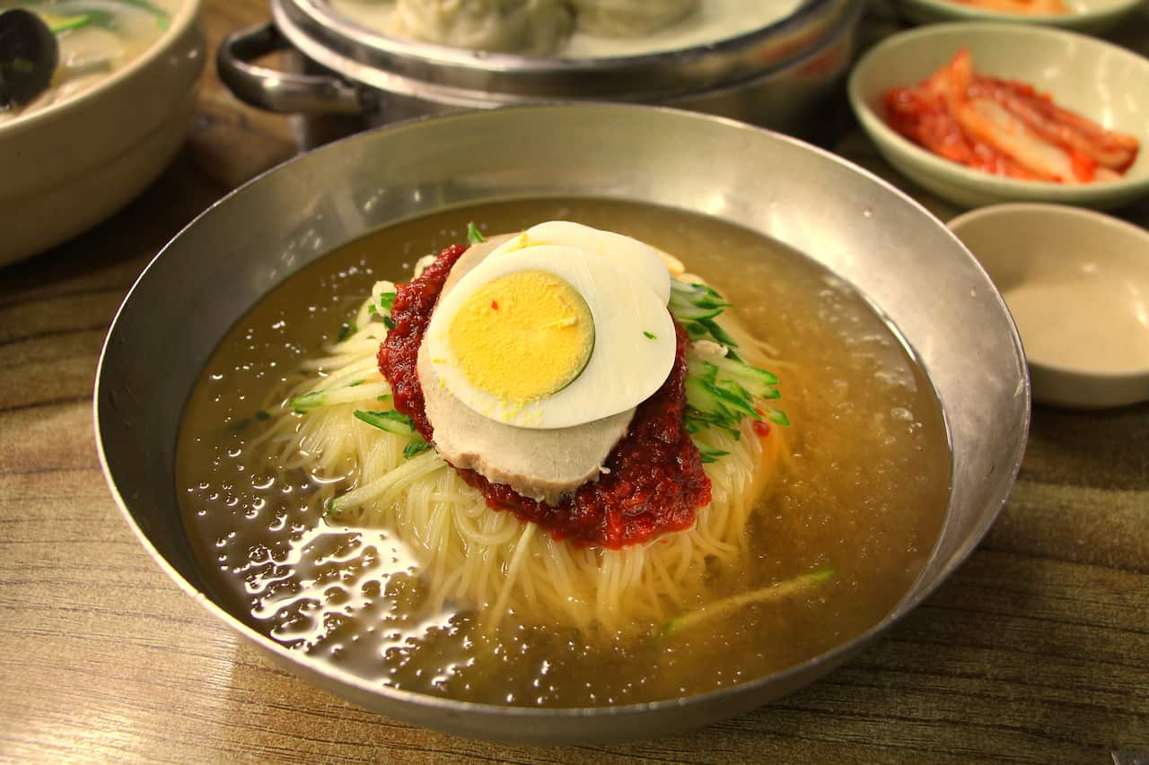 A bowl of Korean cold noodles.