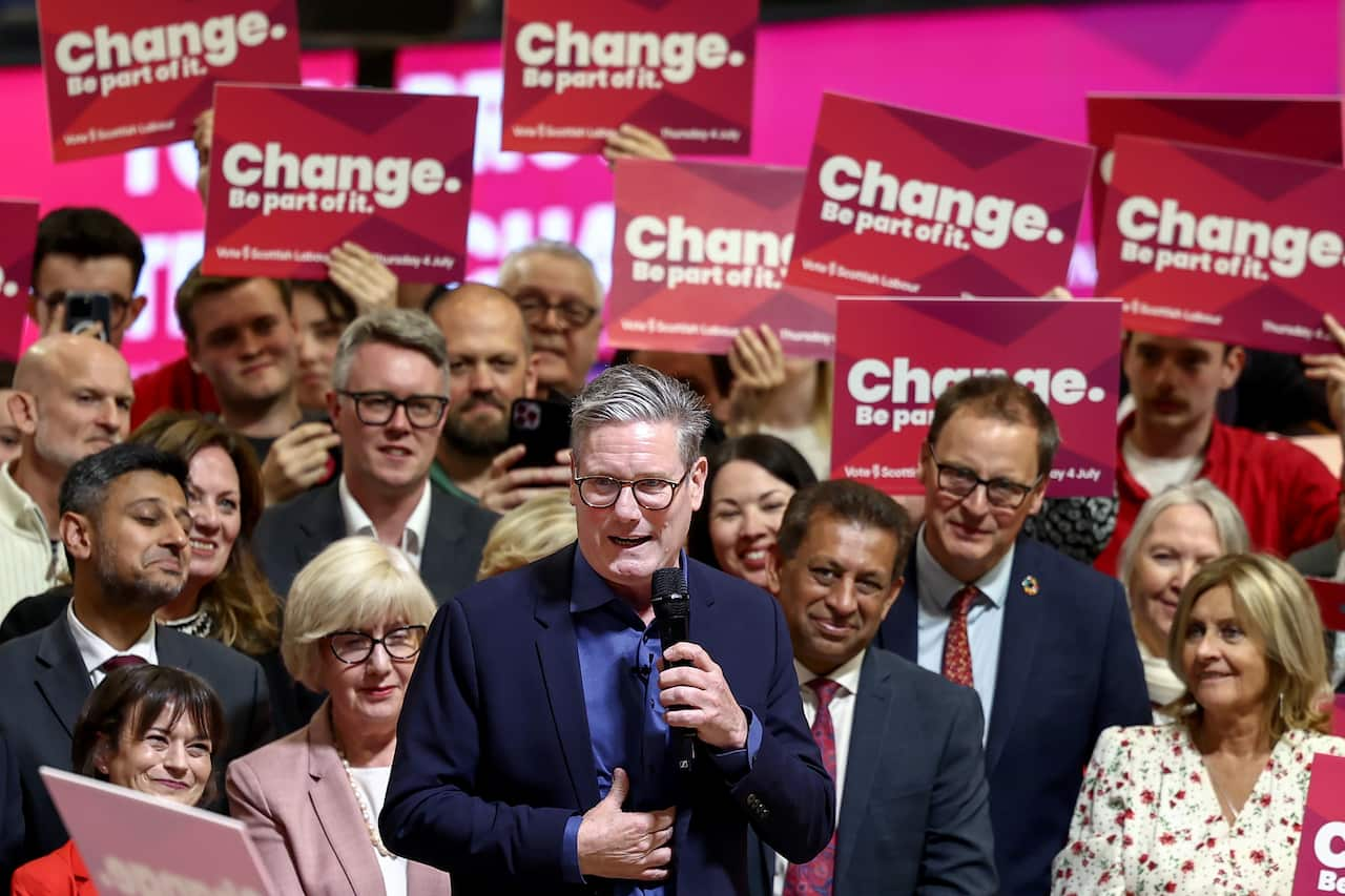 Keir Starmer speaks at a campaign rally.