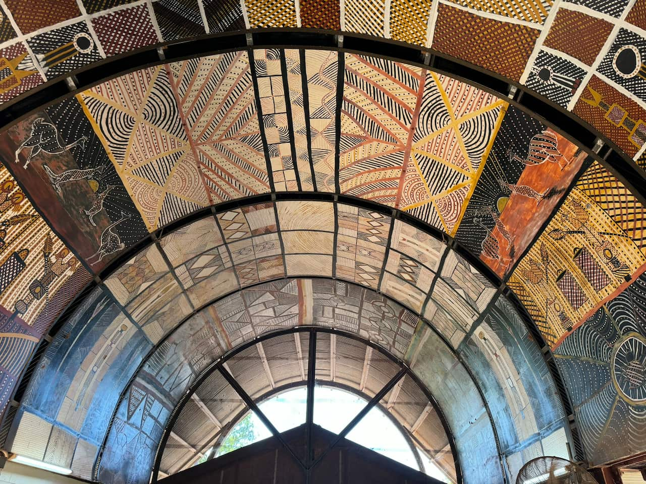 Dome ceilings at Ngaruwanajirri Art Centre painted in the 1980's when the building was first established as 