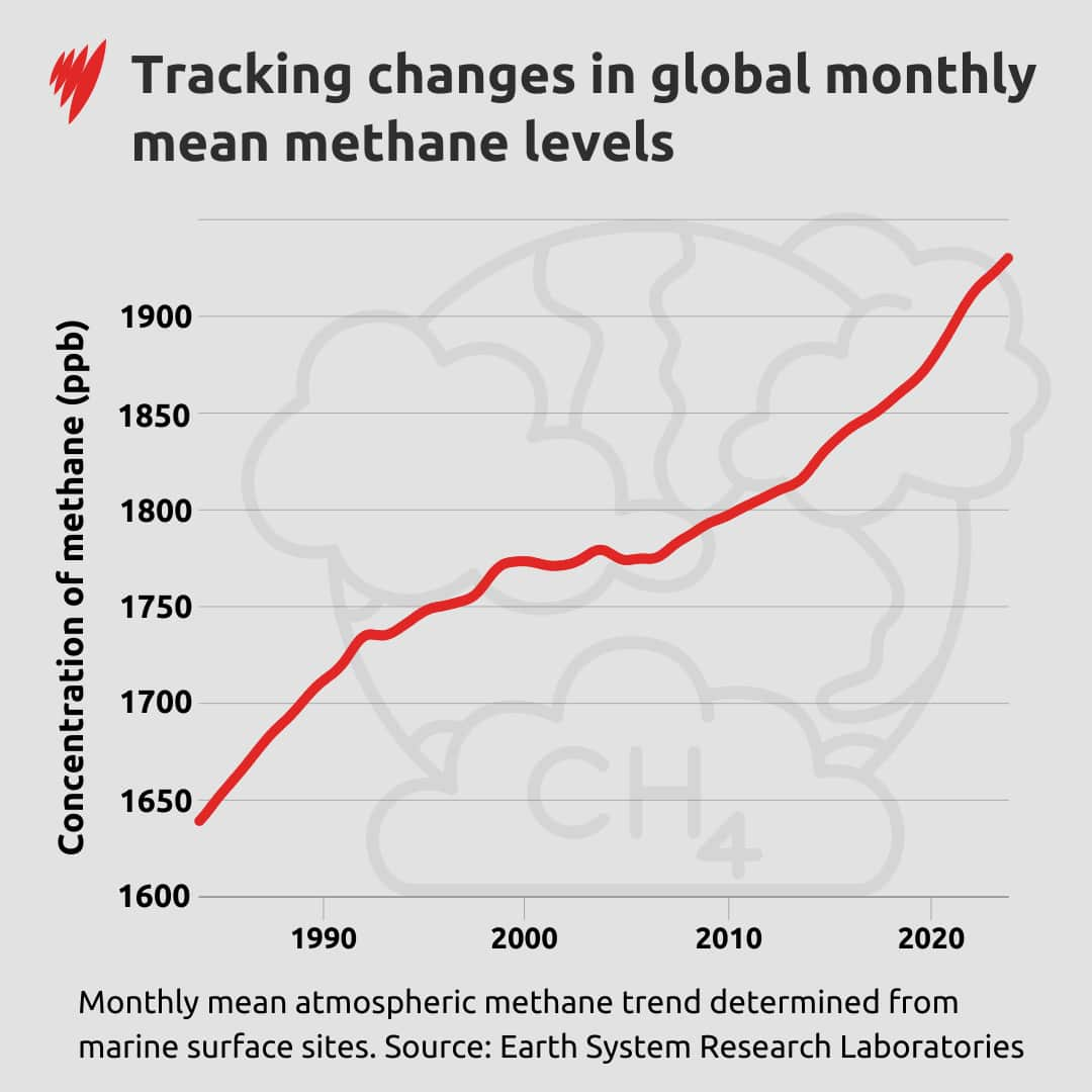 A graphic depicting changes in global methane levels