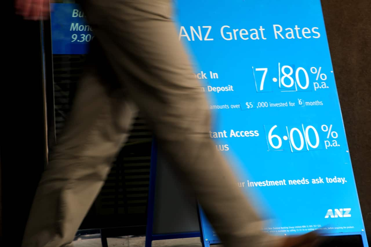 A bank sign showing interest rates