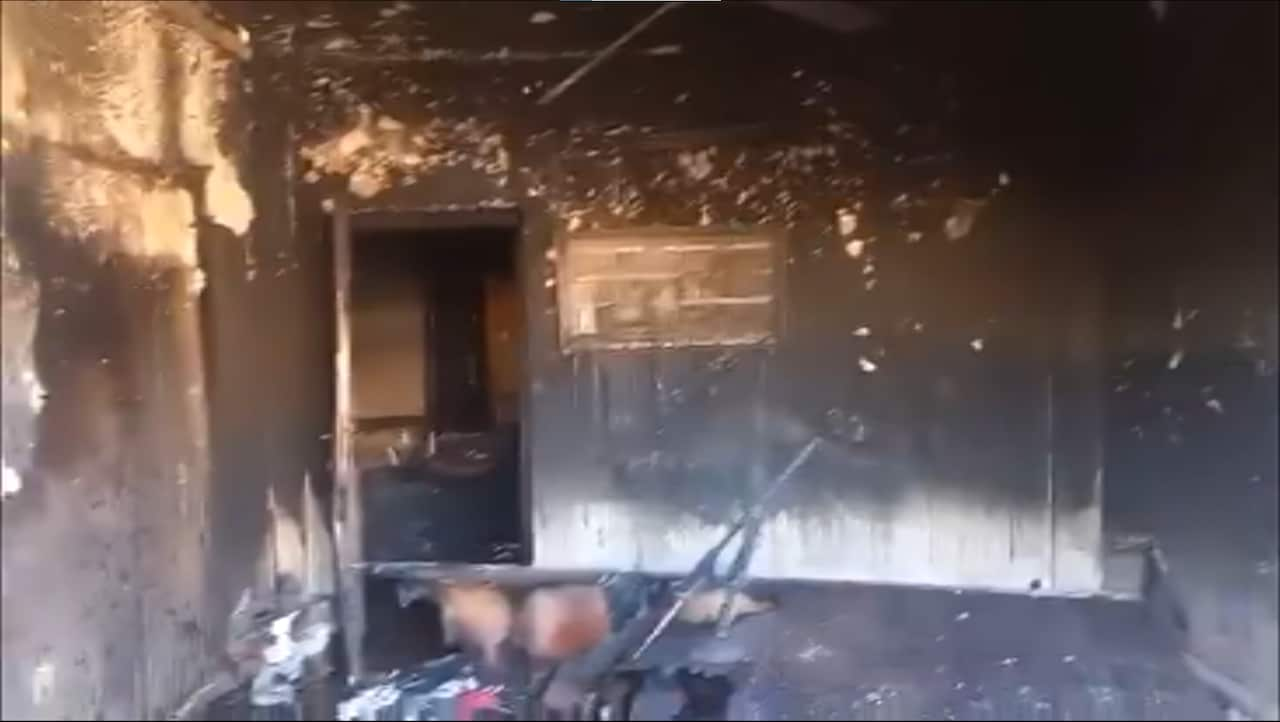 The inside of a home which has been burnt and destroyed.