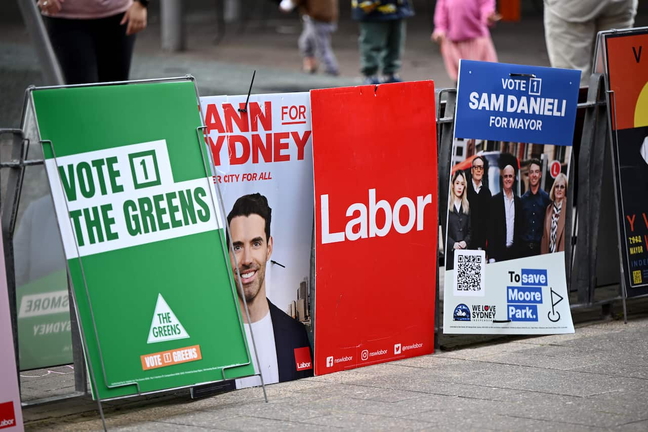 Candidate placards at a pre-polling booth in Sydney