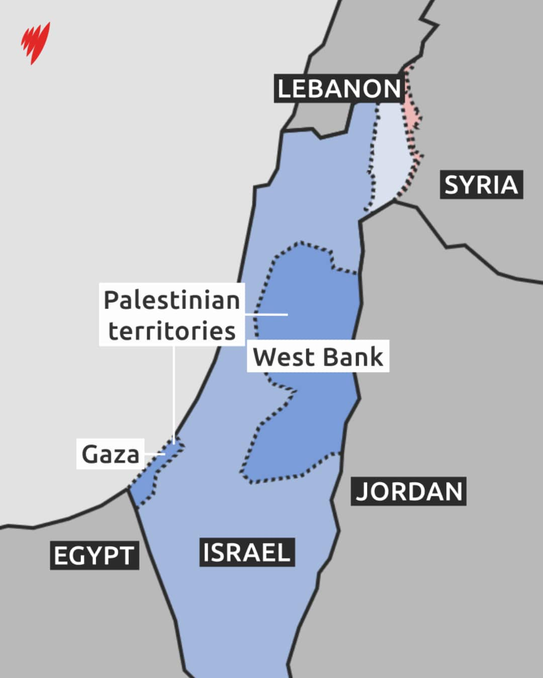 A map showing Israel and the Palestinian territories.